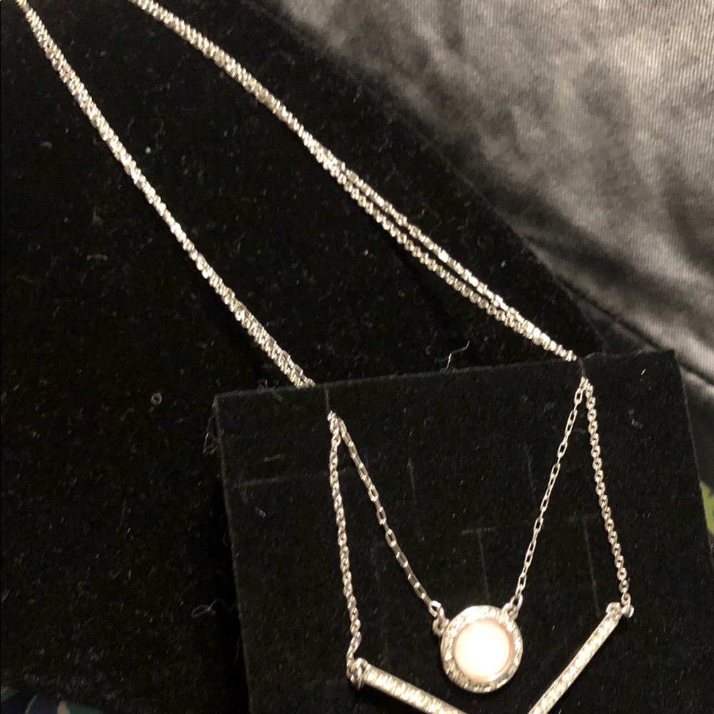 WHBM Silver and pink layer convertible necklace.